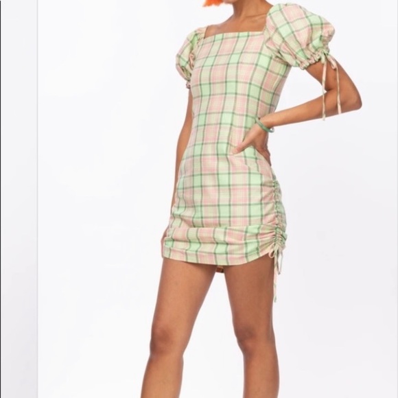 NWT The Ragged Priest Memory Ruched Plaid Mini Dress Small - Picture 12 of 12